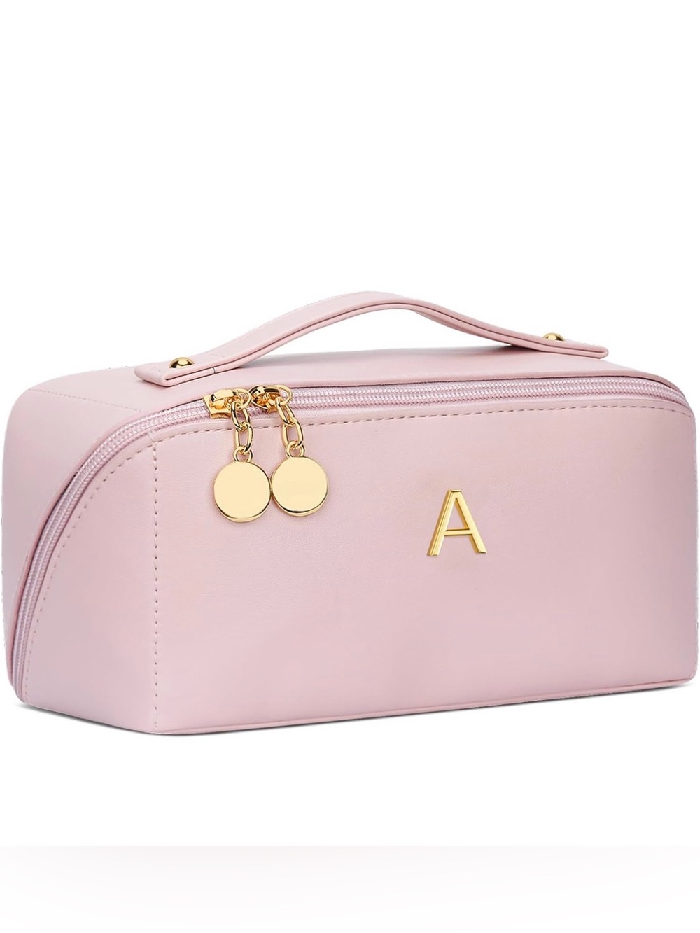 NWT Personalized "A" Pink Travel Cosmetic Case/Gold Accents Cloudwings in Large